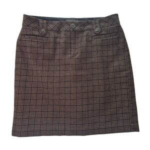Eddie Bauer Womens Plaid Wool Blend Mini Skirt Size 6 Brown Black Tweed